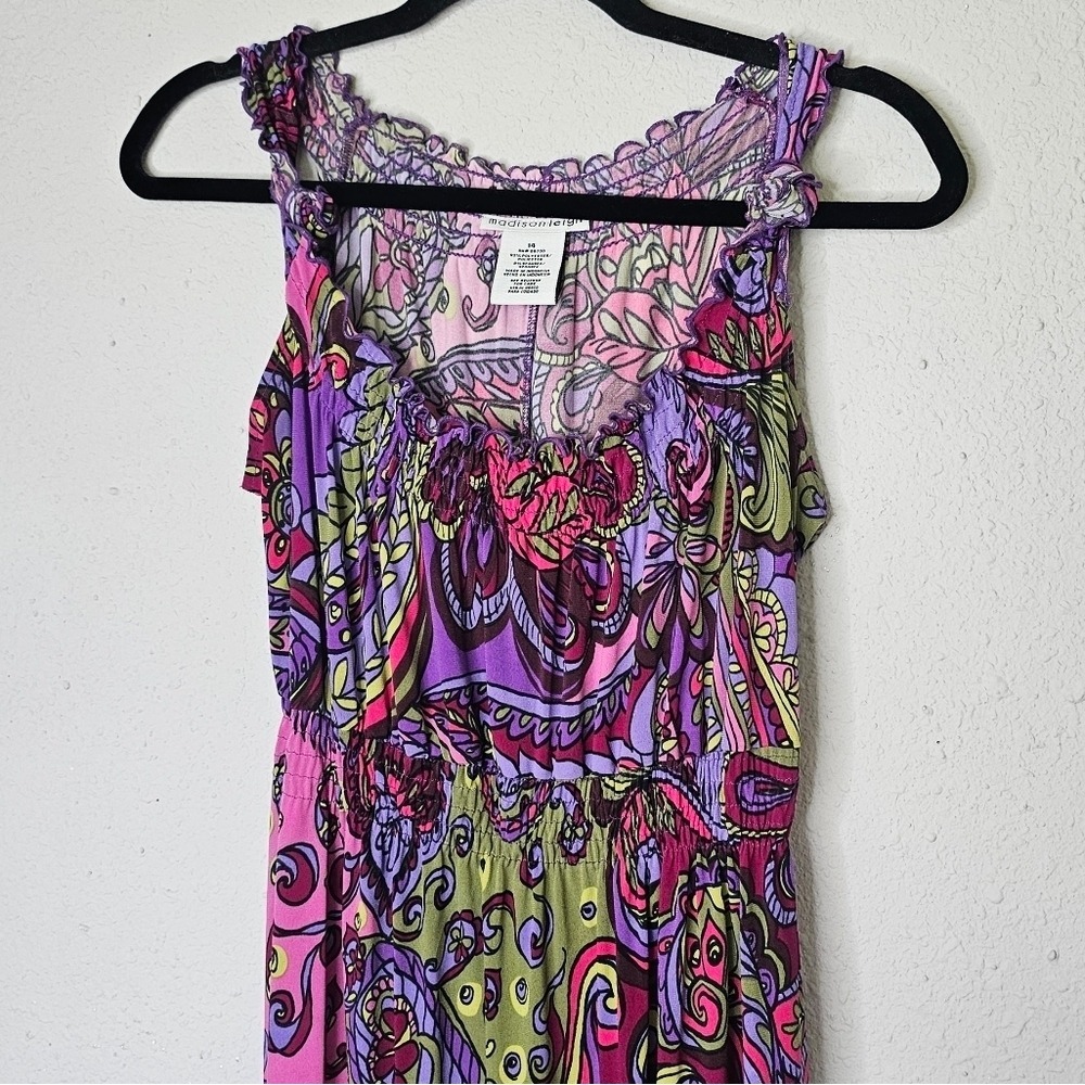 Madison Leigh Womens Pink Purple Paisley Floral Smocked Maxi Dress Size 14 Boho
